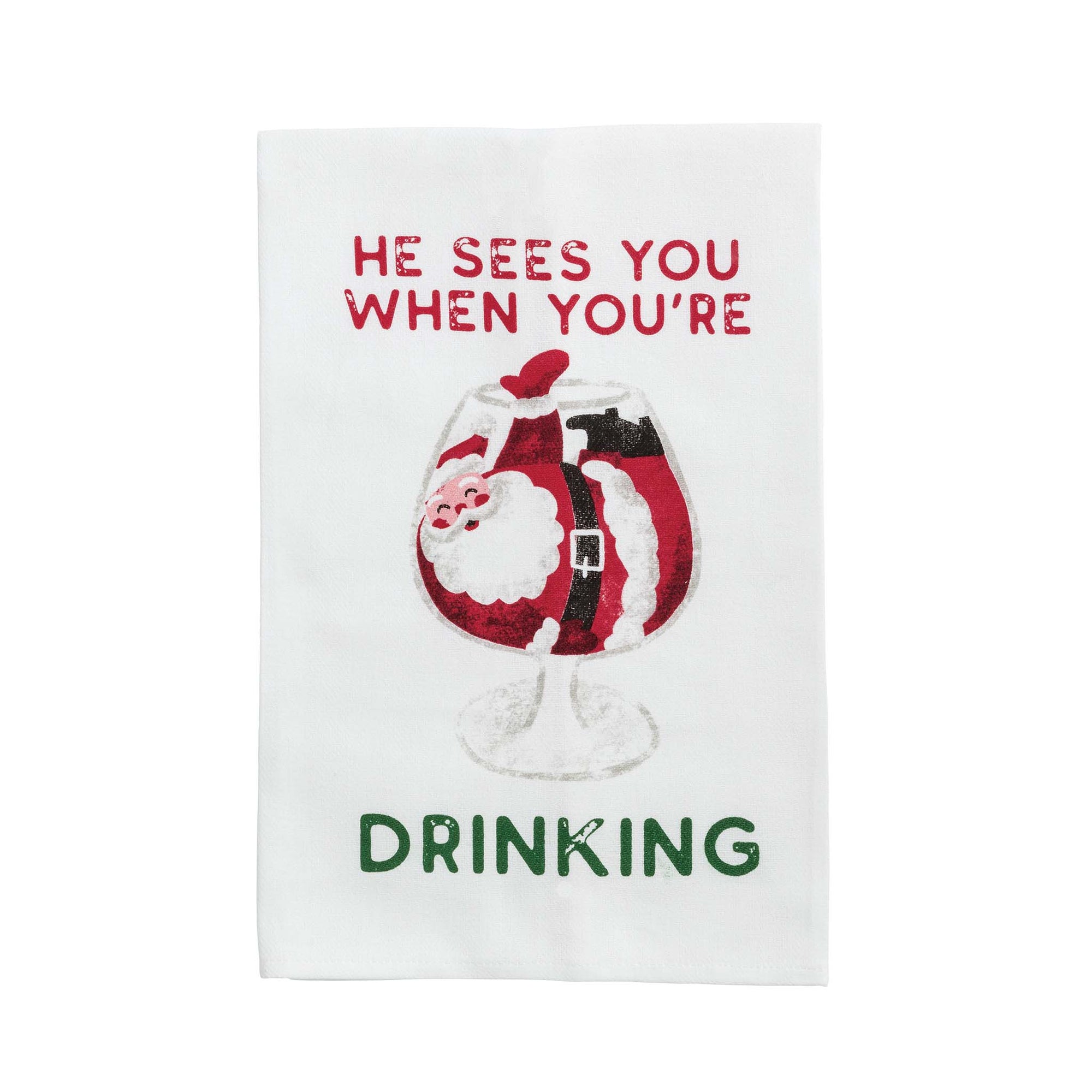 Towel with a wine glass design and text on a white background