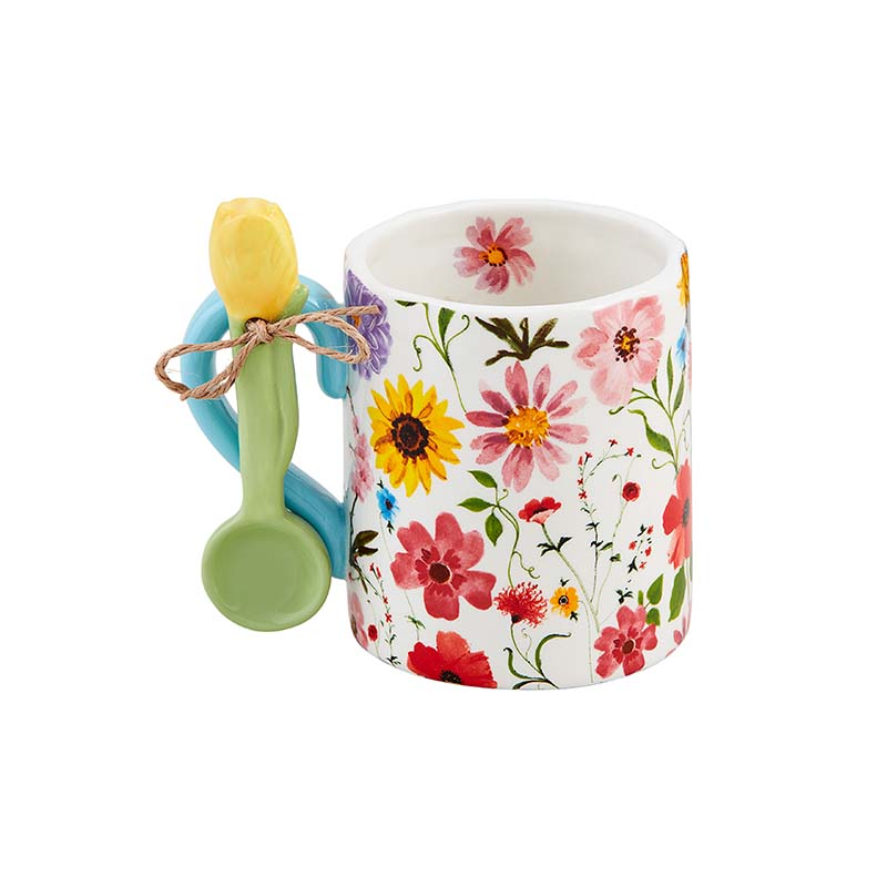 Pink Floral Mug With Spoon