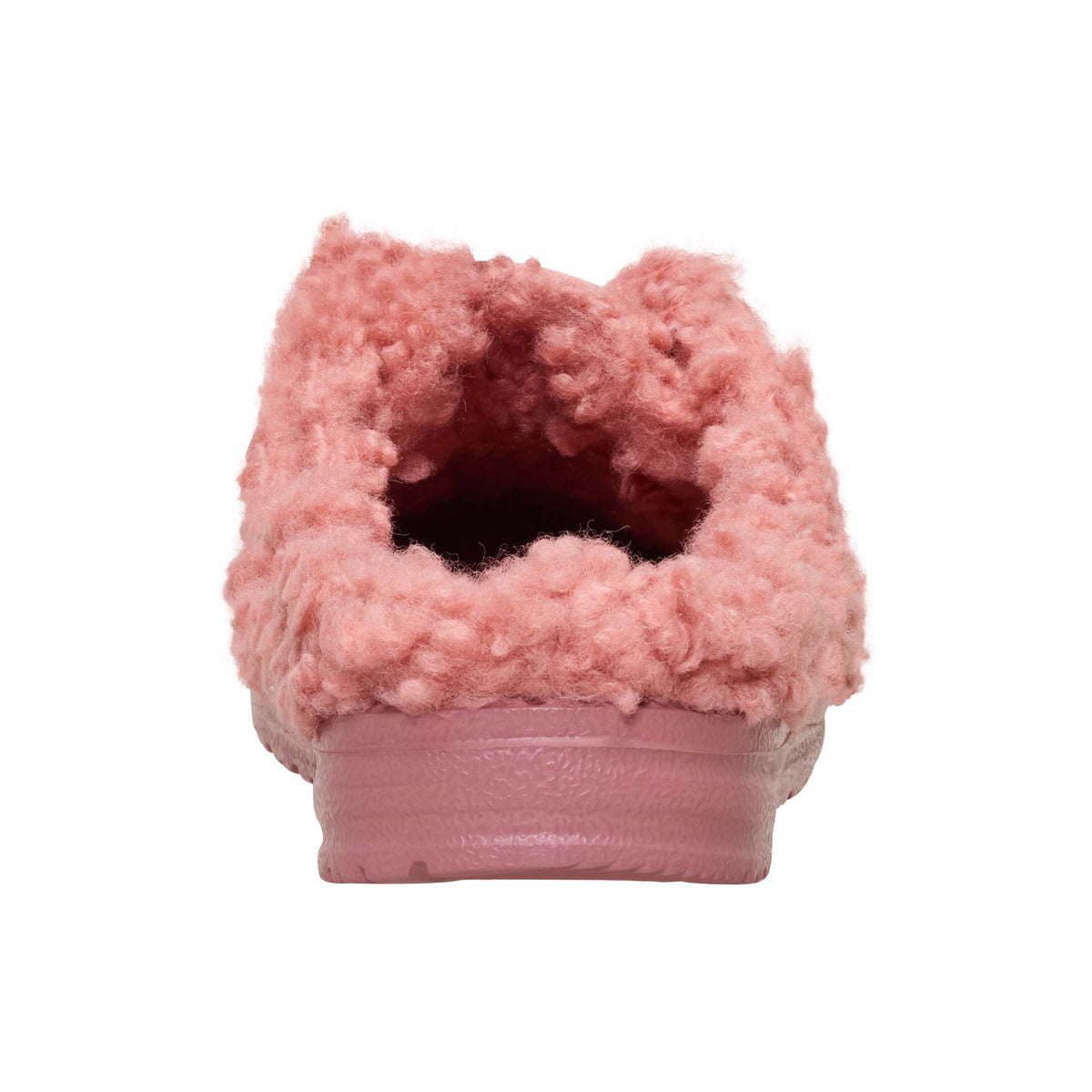 Pink fuzzy slippers on a white background