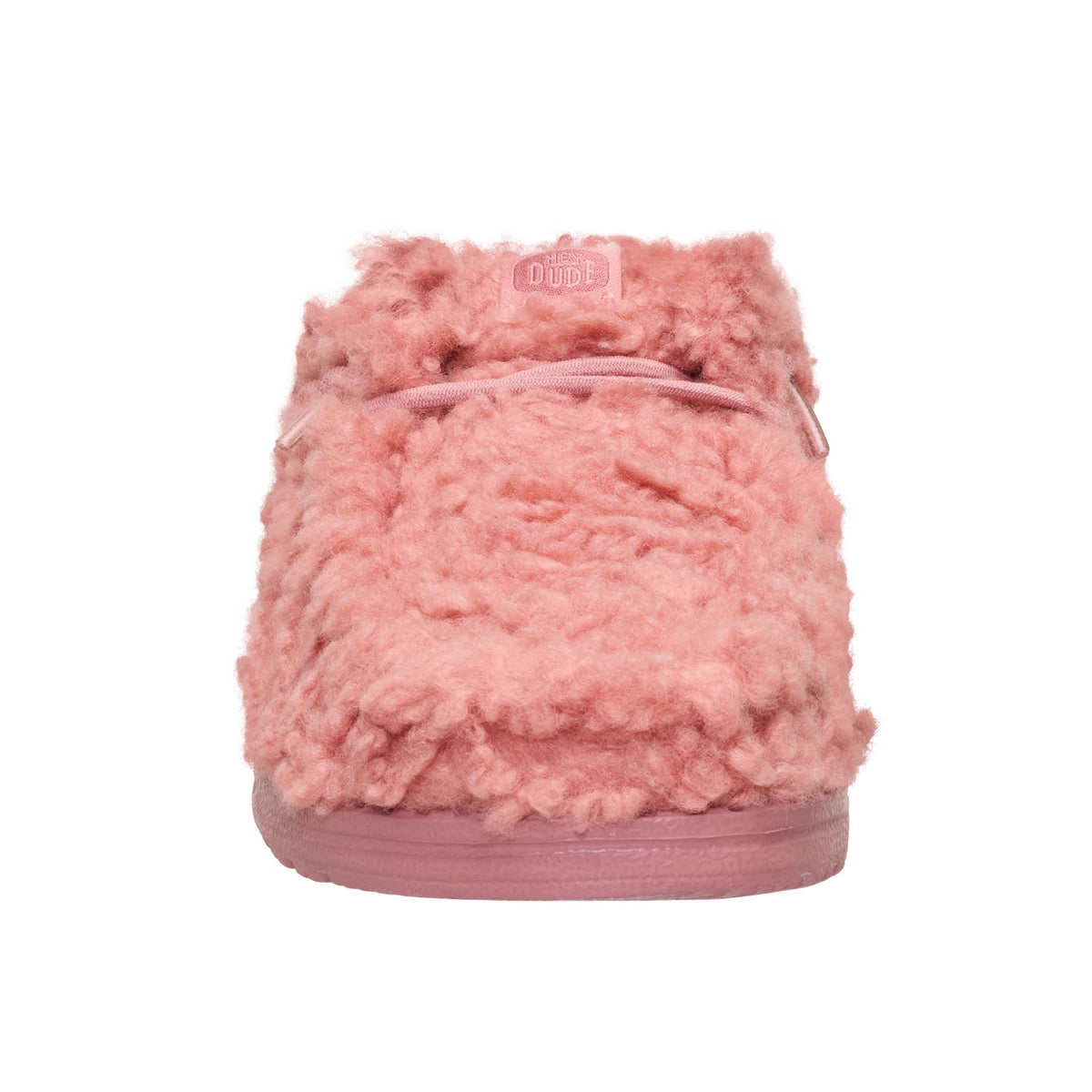 Pink fuzzy slippers on a white background