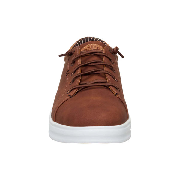 Front view of Hey Dude Men's Paul Pro Classic Shoes in Cognac showing full laces and rounded toe.