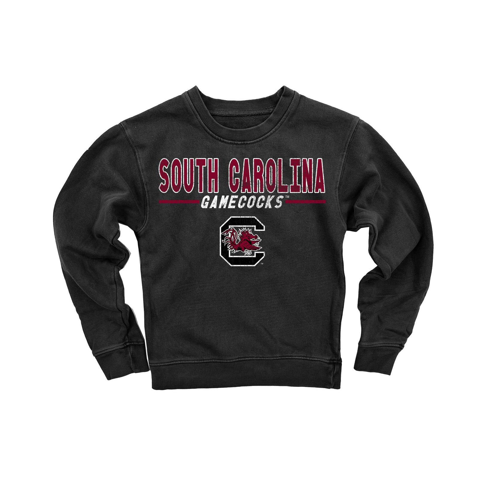 Black South Carolina Gamecocks crewneck sweatshirt with team name and logo.