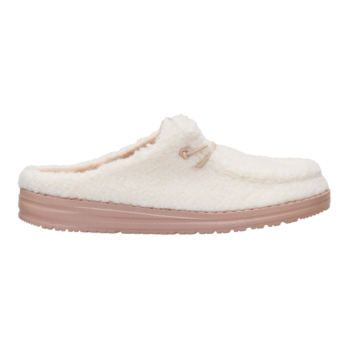 White slipper with brown sole on a white background