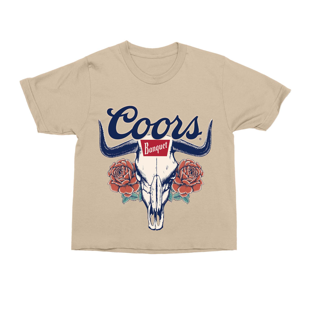 Coors Skull With Roses Cropped Short Sleeve T-Shirt