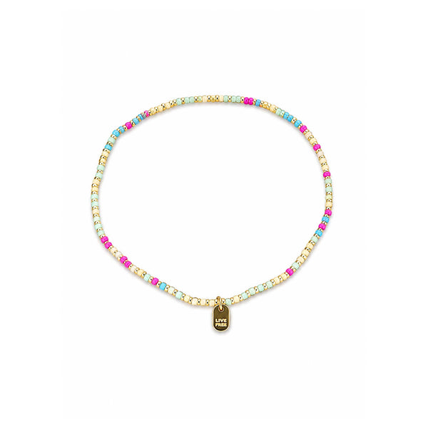 Multicolor Seed Bead Stretch Anklet in Gold