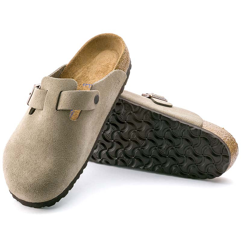 Women&#39;s Boston Suede Leather Soft Footbed Slip On Shoes in Taupe