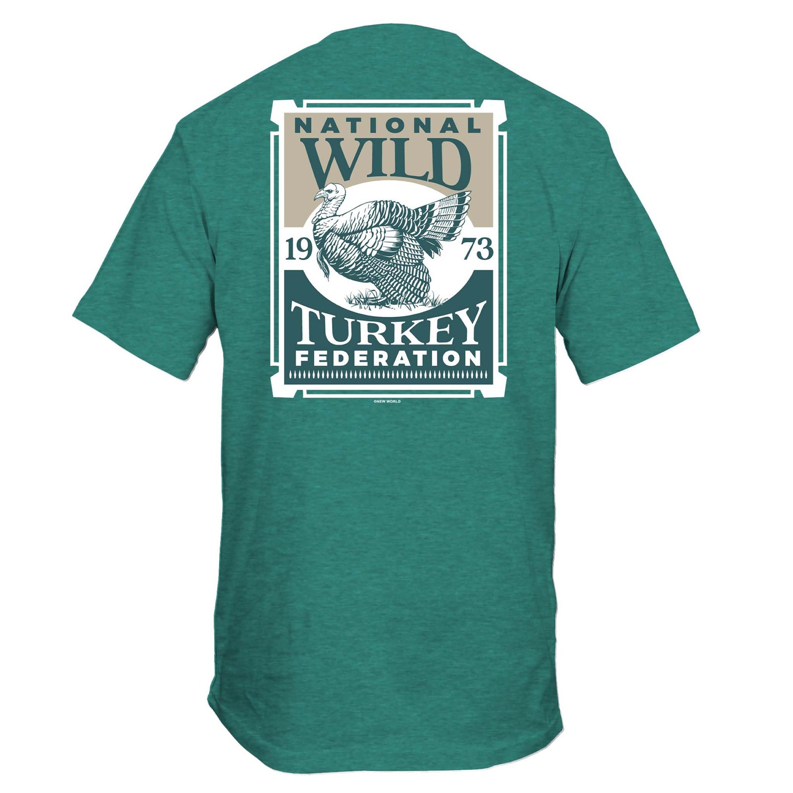 Green t-shirt with a graphic of the National Wild Turkey Federation on the back