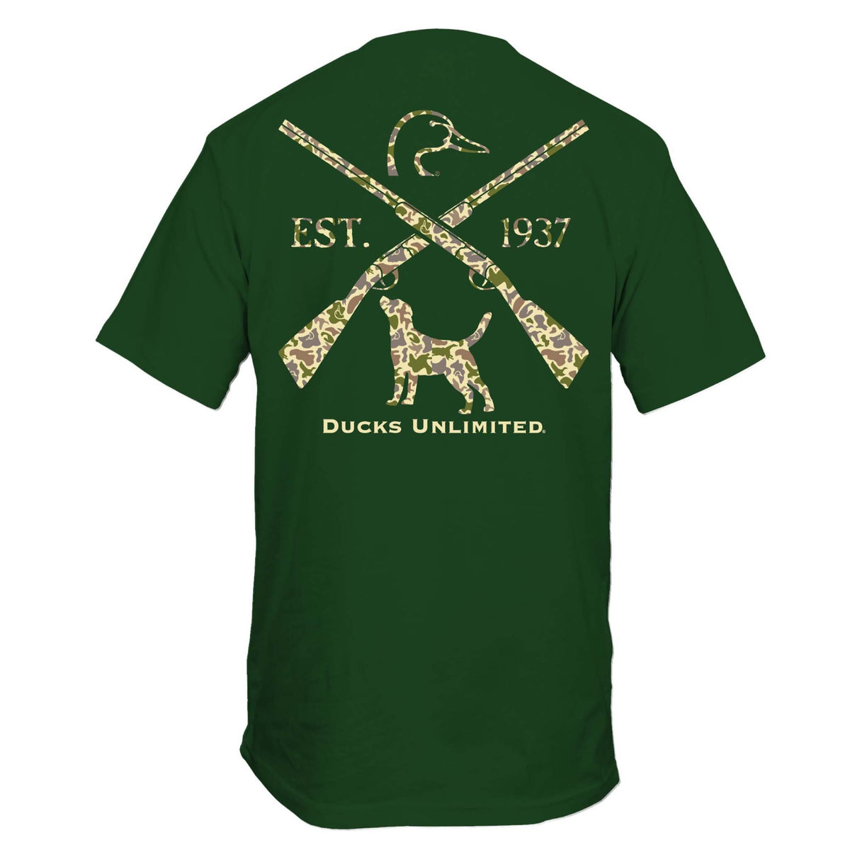 Ducks Unlimited Camo Crossed Dog Short Sleeve T-Shirt in Hemp