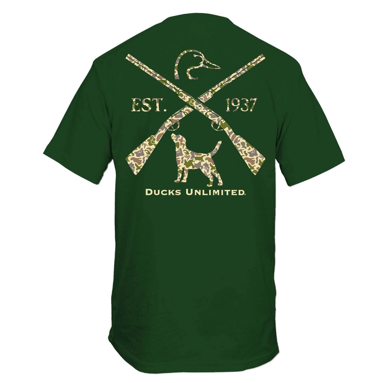 Ducks Unlimited Camo Crossed Dog Short Sleeve T-Shirt in Hemp