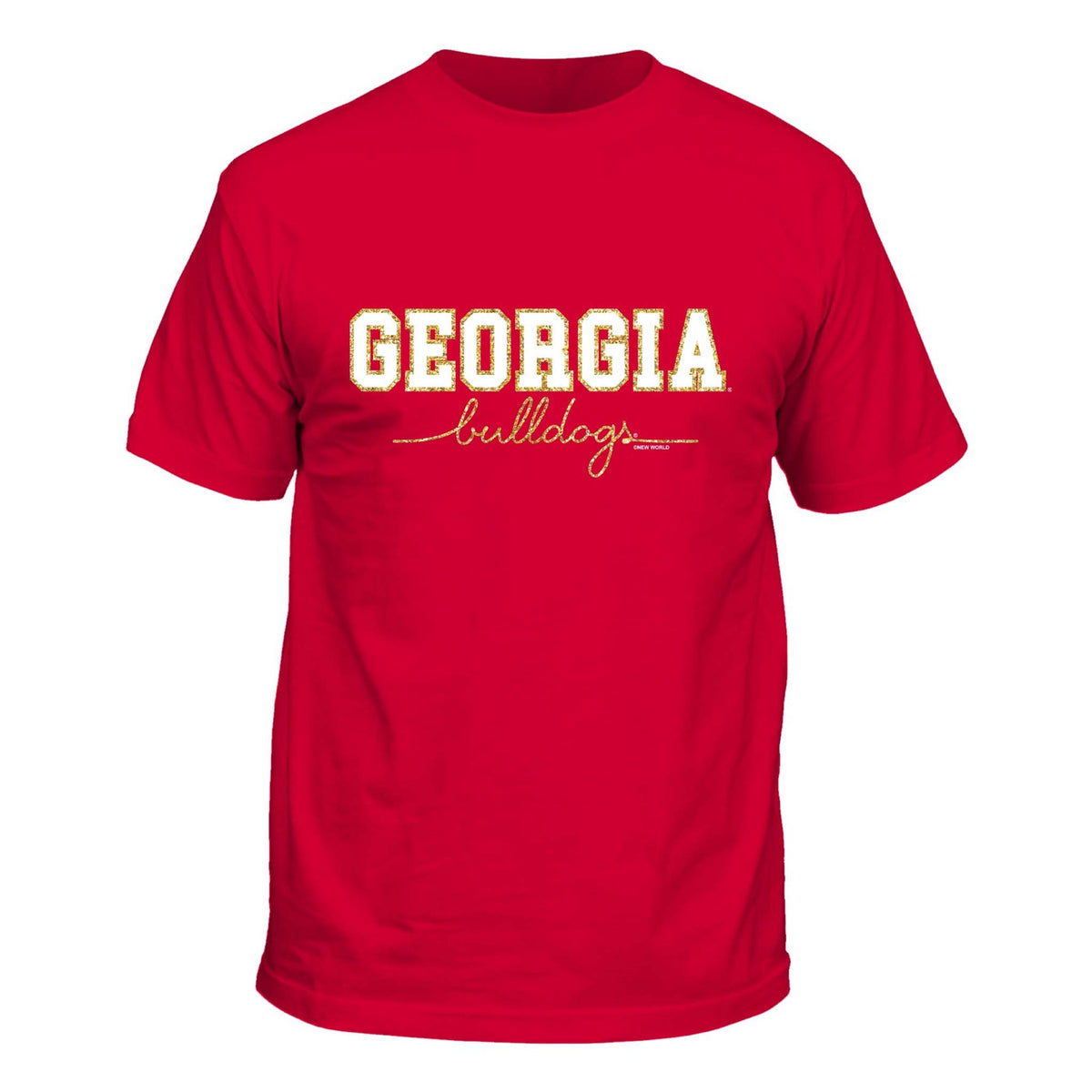 Red t-shirt with 'Georgia Bulldogs' text on a white background