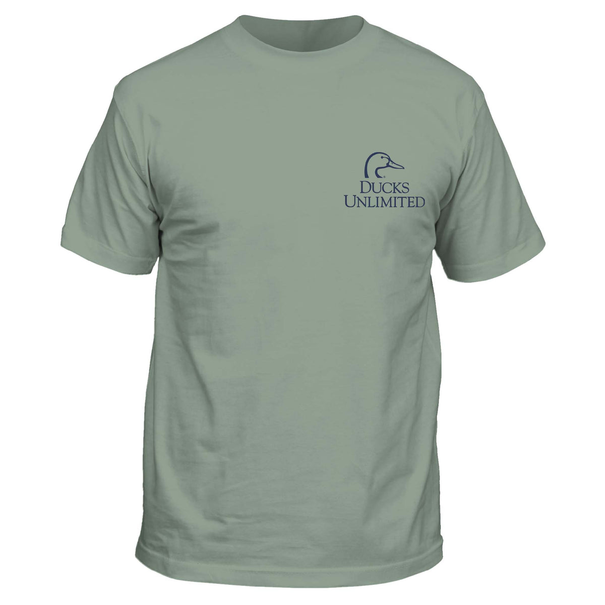 Green t-shirt with Ducks Unlimited logo on a white background