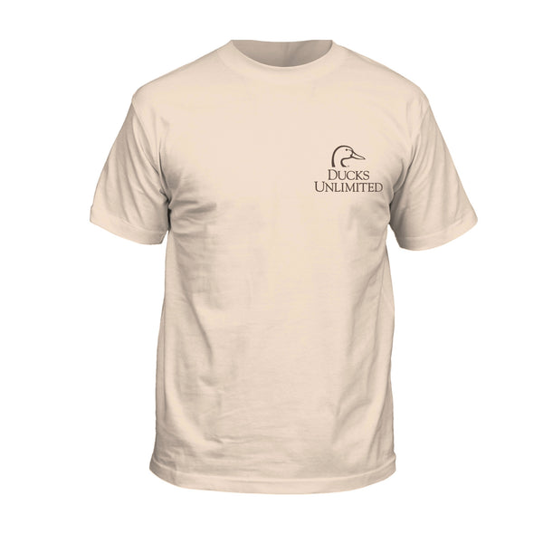 Beige t-shirt with Ducks Unlimited logo on a white background