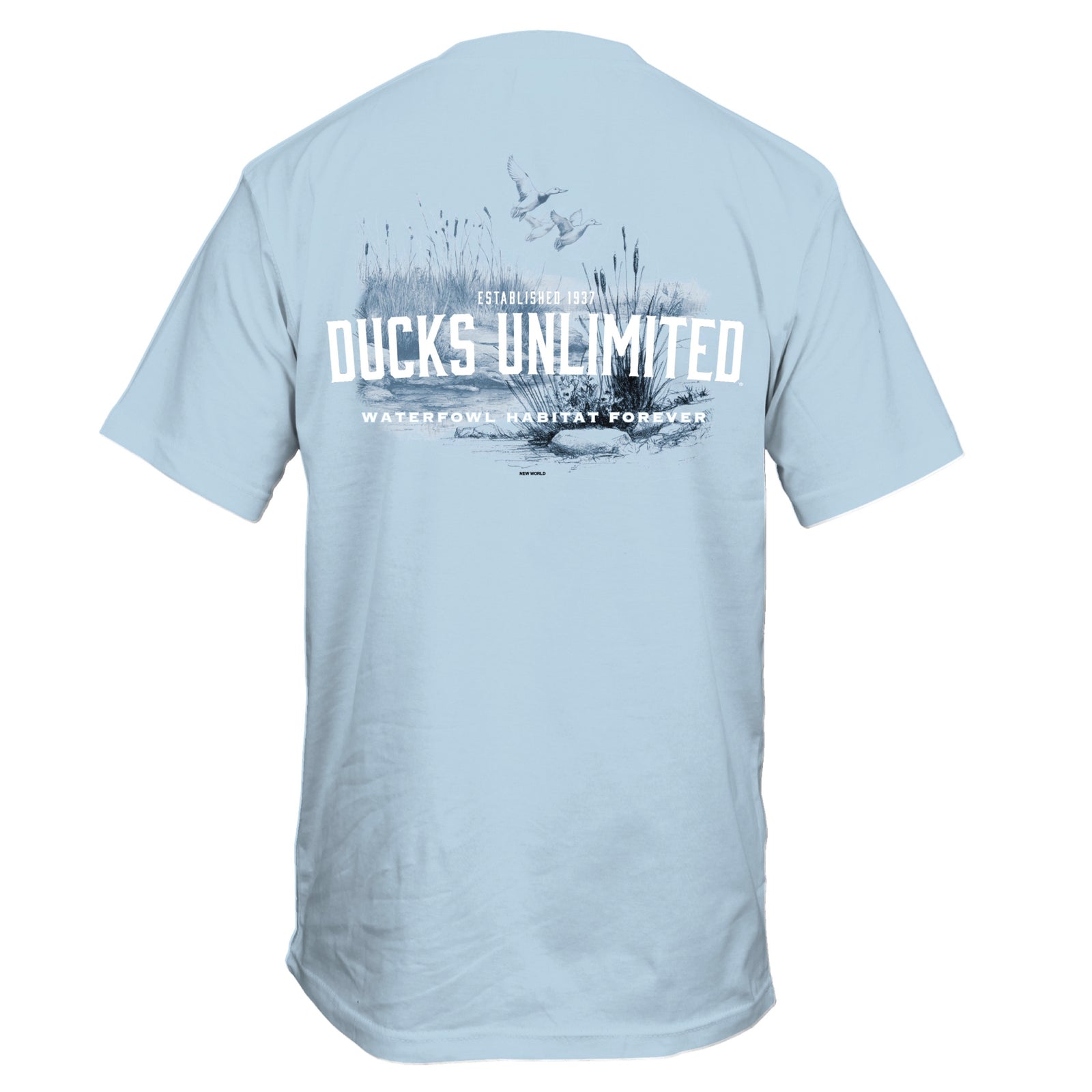 Light blue t-shirt with Ducks Unlimited logo and text on a white background
