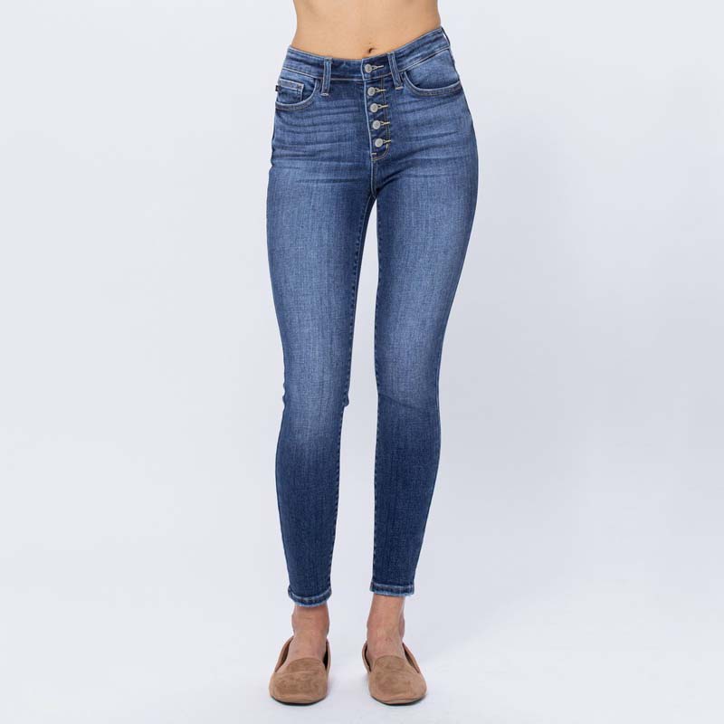 Button High Rise Skinny Jeans