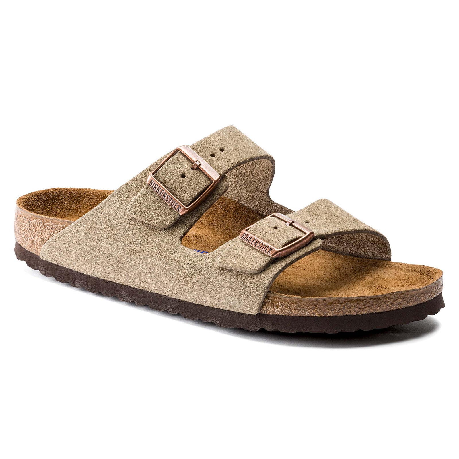 Men's Arizona Soft Footbed Suede Leather Sandals in Taupe