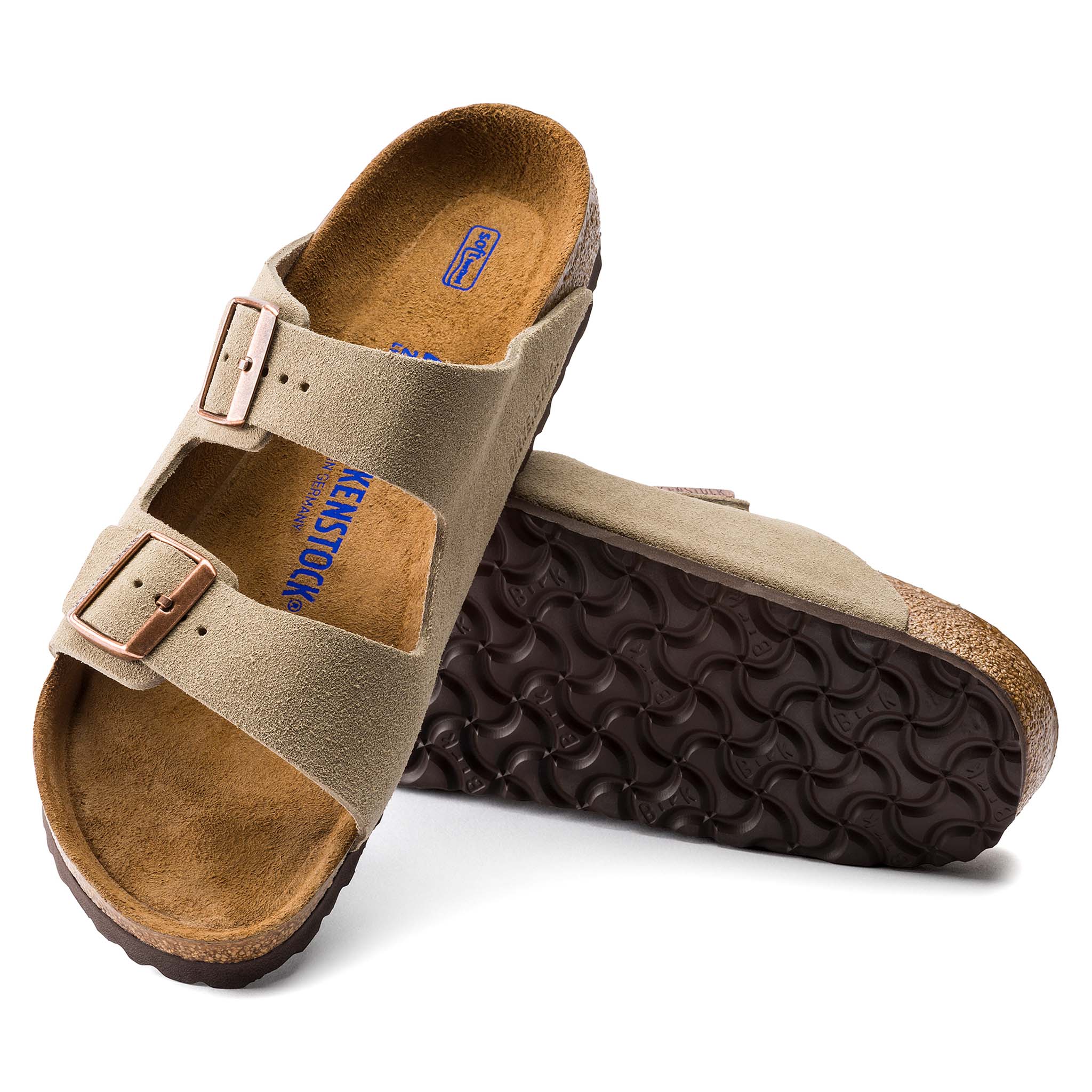 Men's Arizona Soft Footbed Suede Leather Sandals Taupe