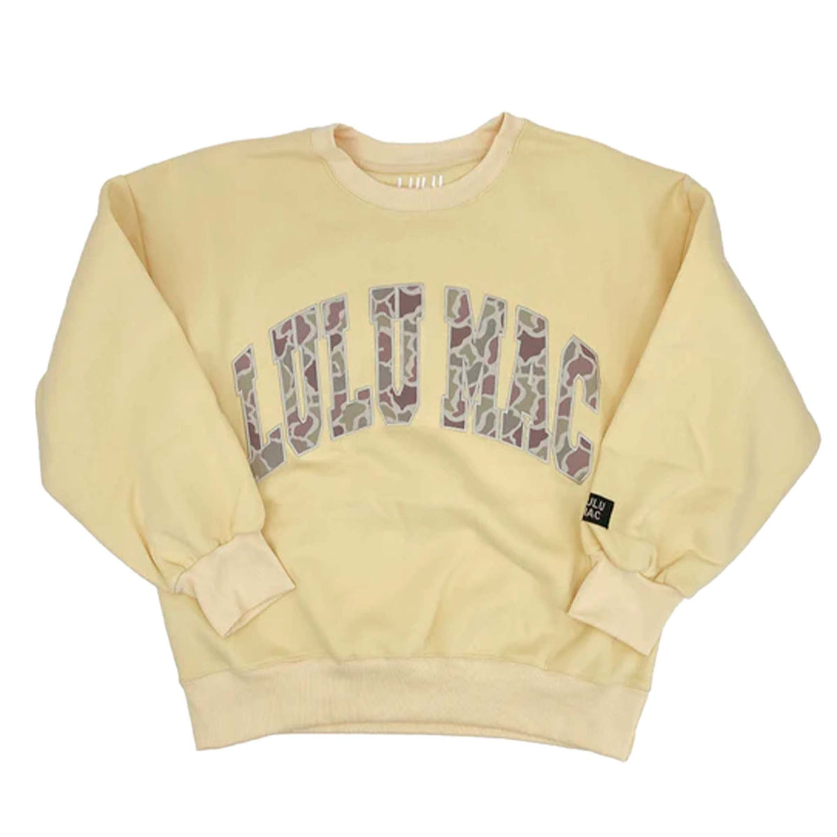 Lulu Mac Camo Puff Crewneck Sweatshirt in Butter by Girlie Girl Originals