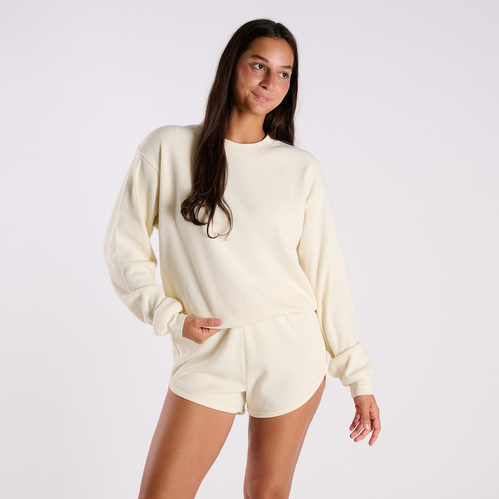 Long Sleeve Waffle Crop Lounge Top