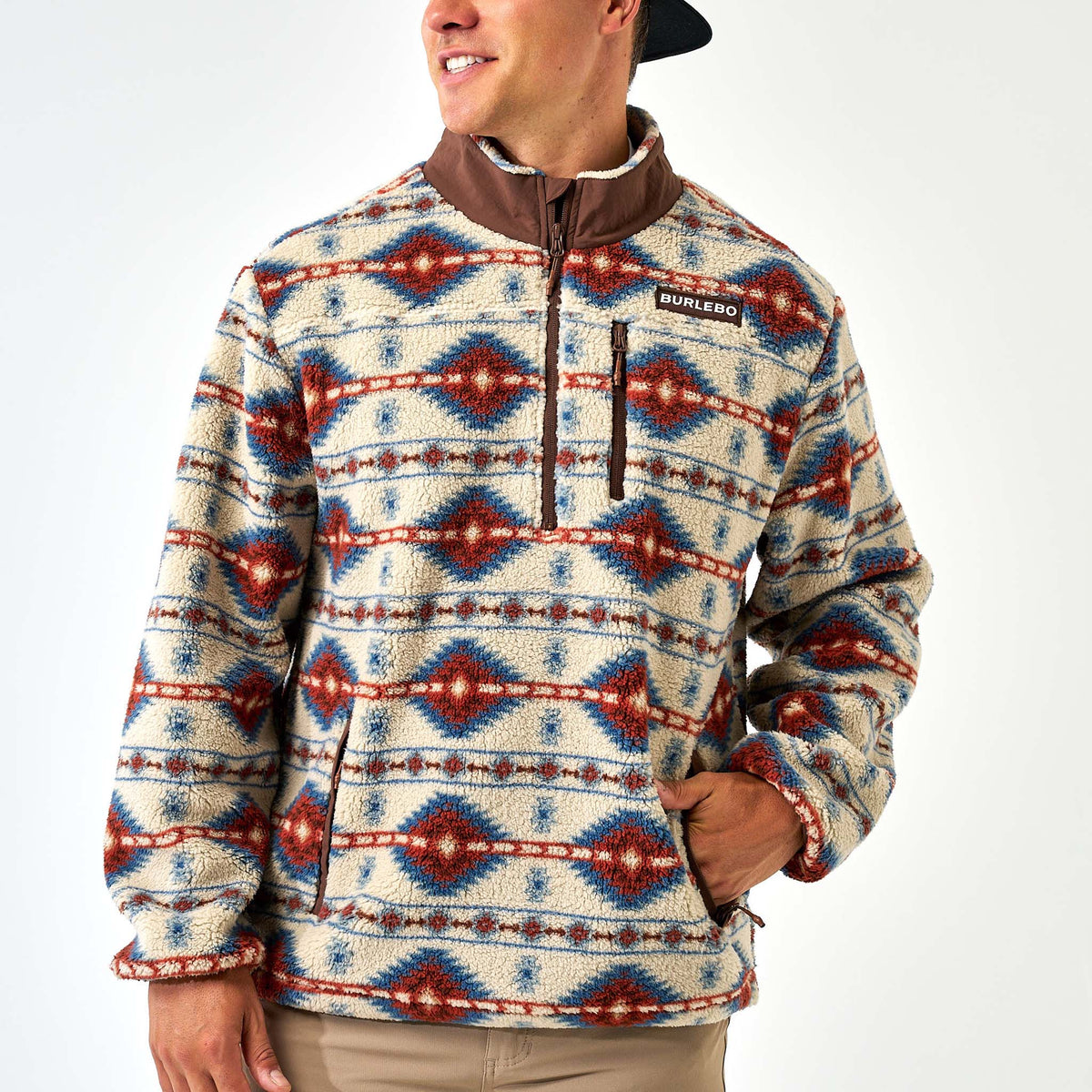 Burlebo Men's Mountain Fleece Quarter Zip Pullover in Arizona Aztec