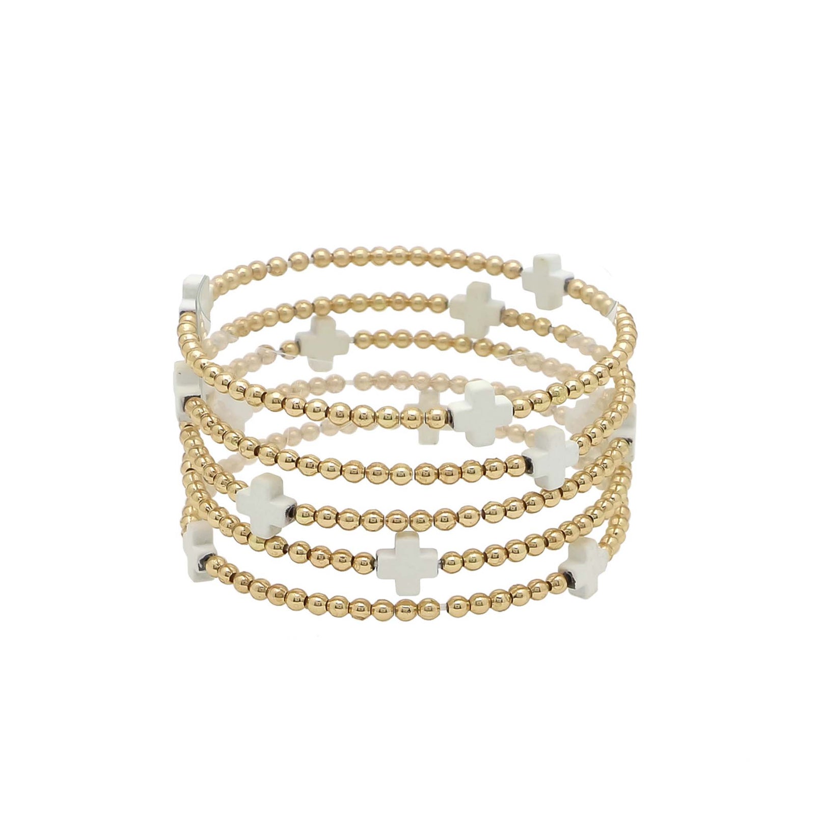 Gold Bead White Cross Bracelet Set
