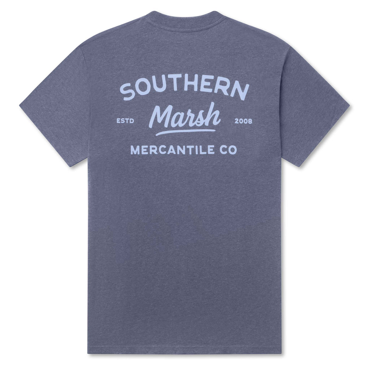 Blue t-shirt with 'Southern Marsh' logo on a white background