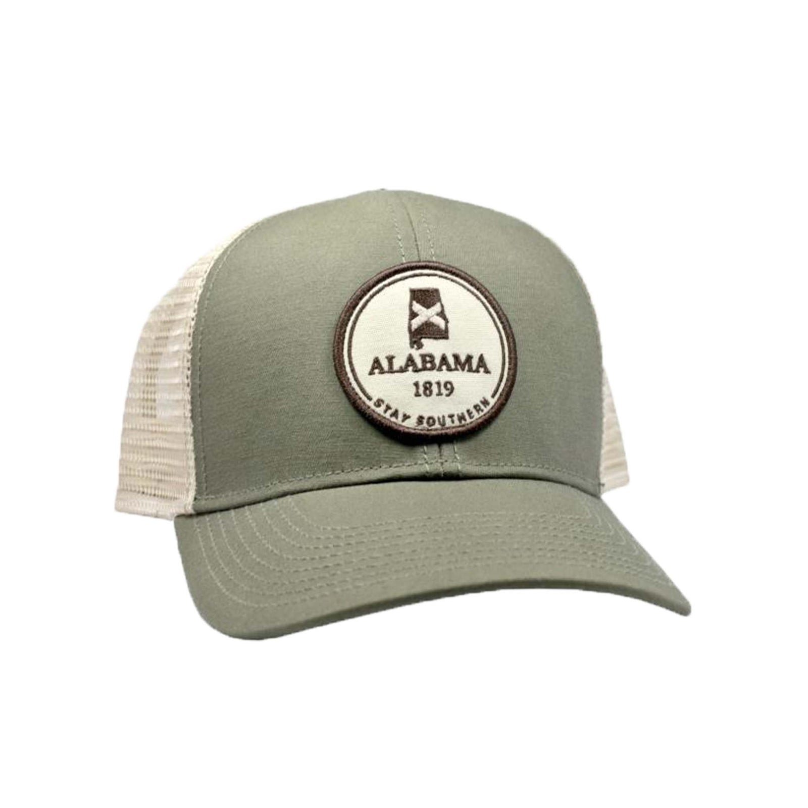 Peach State Pride Alabama Mesh Back Trucker Hat in Olive Khaki