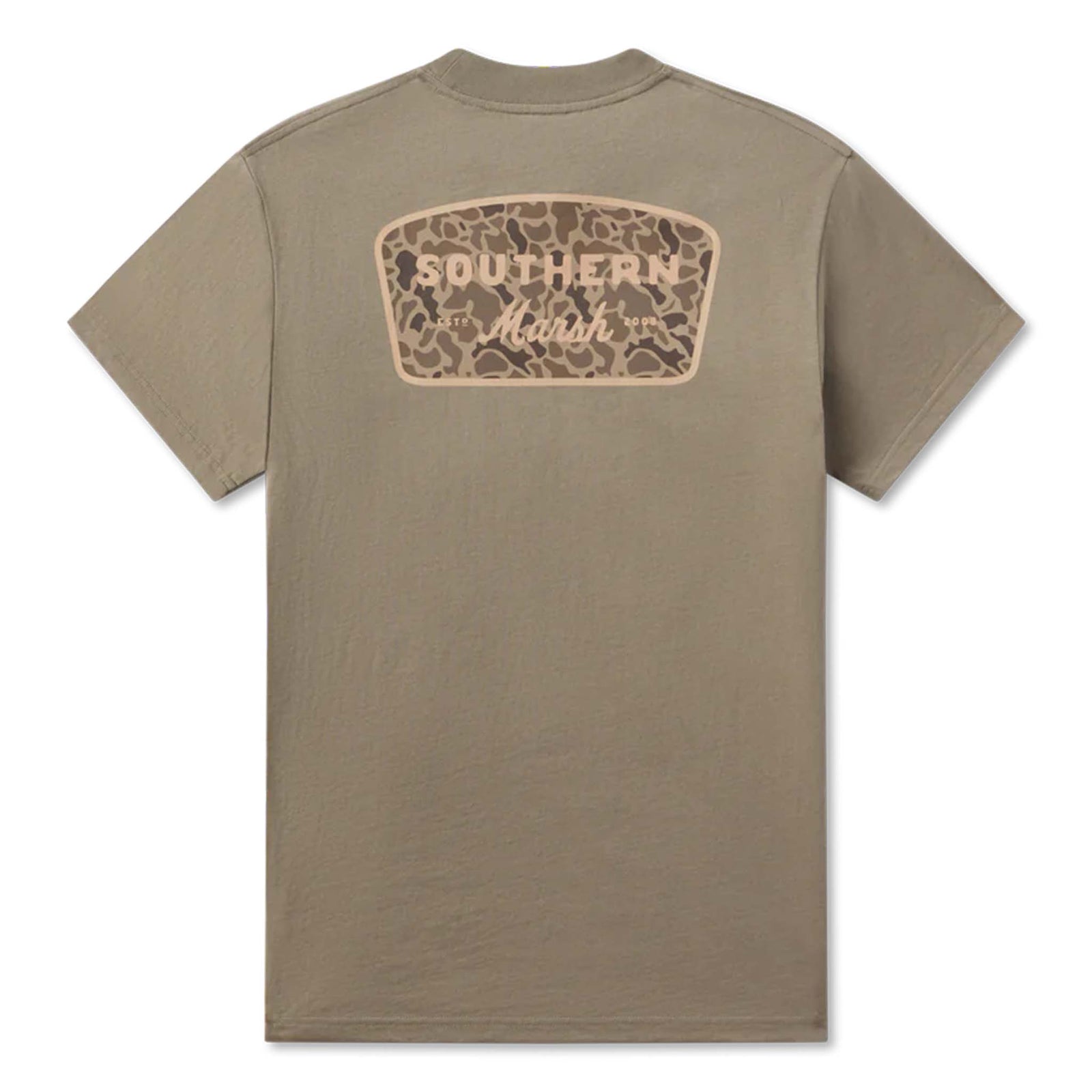 Southern Marsh Branding Retro Camo Short Sleeve T-Shirt in Stone Wall Olive Green.