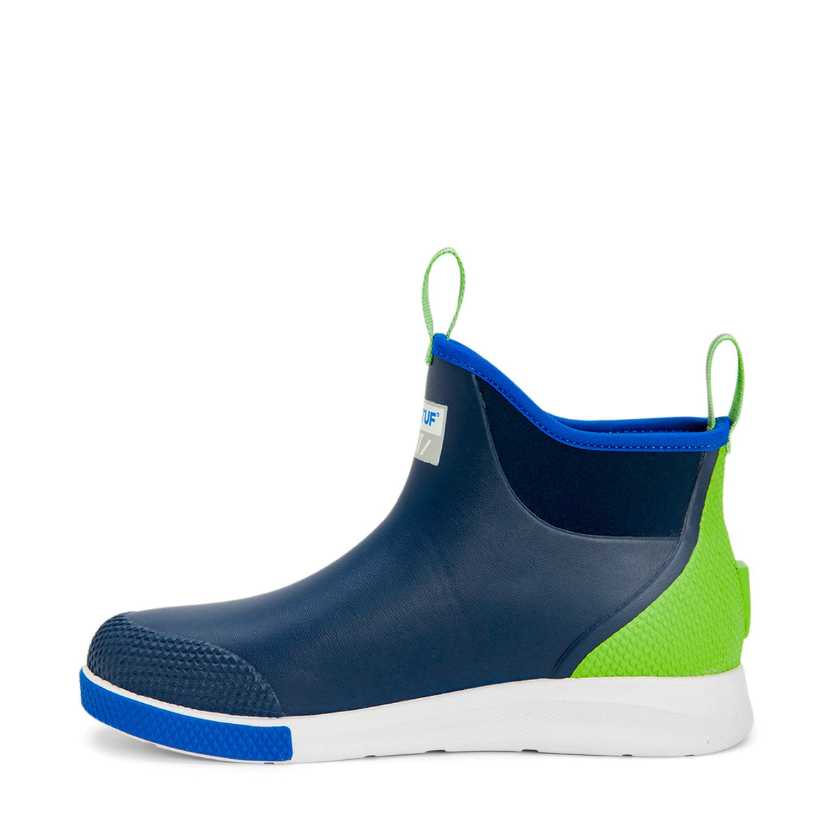Men's Xtratuf ankle deck sport boot in blue side view.