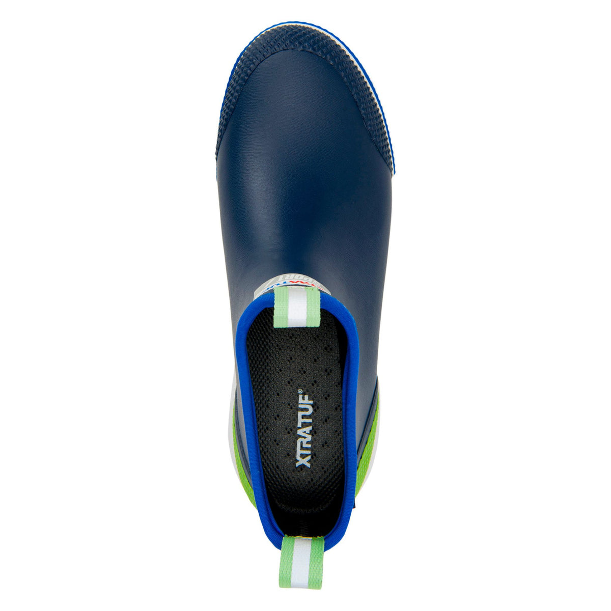 Men's Xtratuf ankle deck sport boot in blue top view.