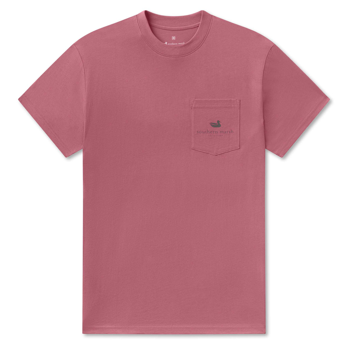 Washed red t-shirt with a pocket on a white background