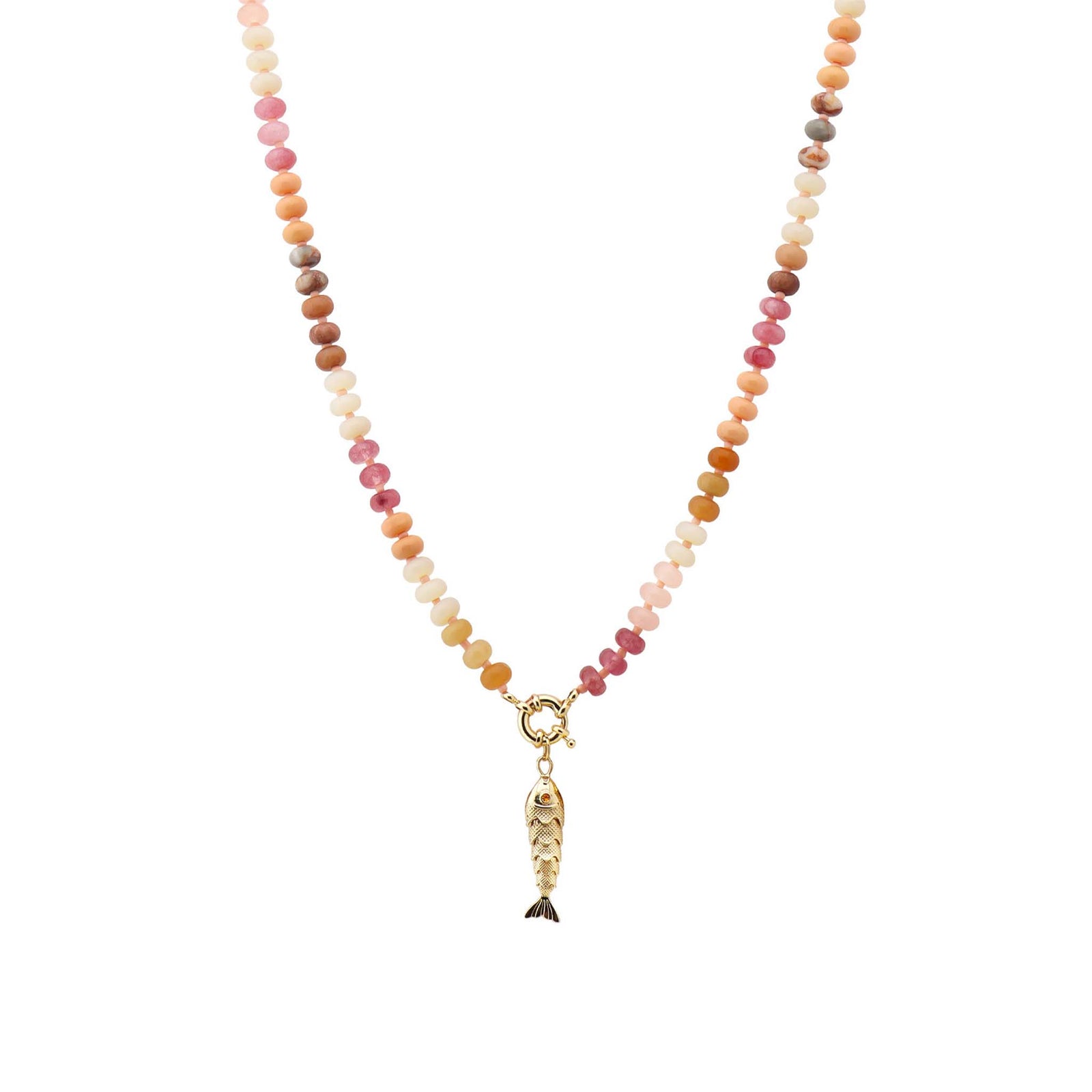 Pink Stone and Fish Charm Necklace by what's hot jewelry
