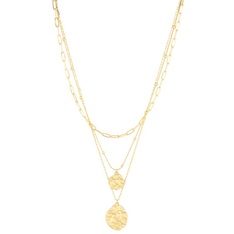 Tri Chain Gold Disk Necklace