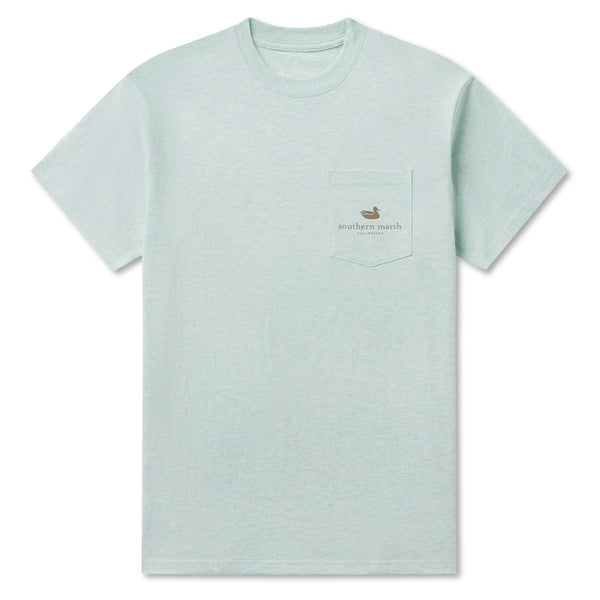 Light green t-shirt with a small logo on a white background