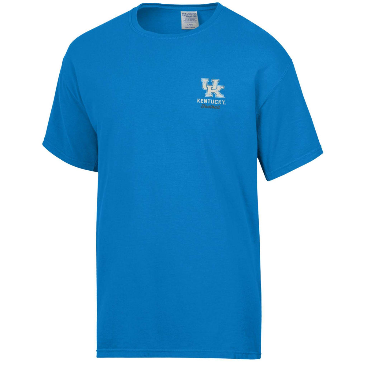 University of Kentucky Wildcats football t-shirt in blue with UK Football logo on left chest.