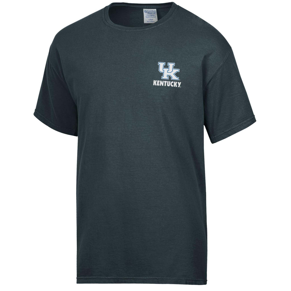 Kentucky Wildcats black short sleeve t-shirt with small UK logo and “Kentucky” text on the front left chest.