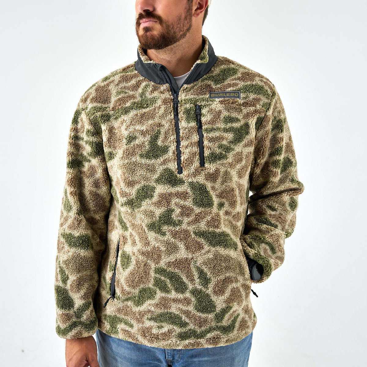 Burlebo Men's Sherpa Quarter Zip Pullover in Alpine Camo