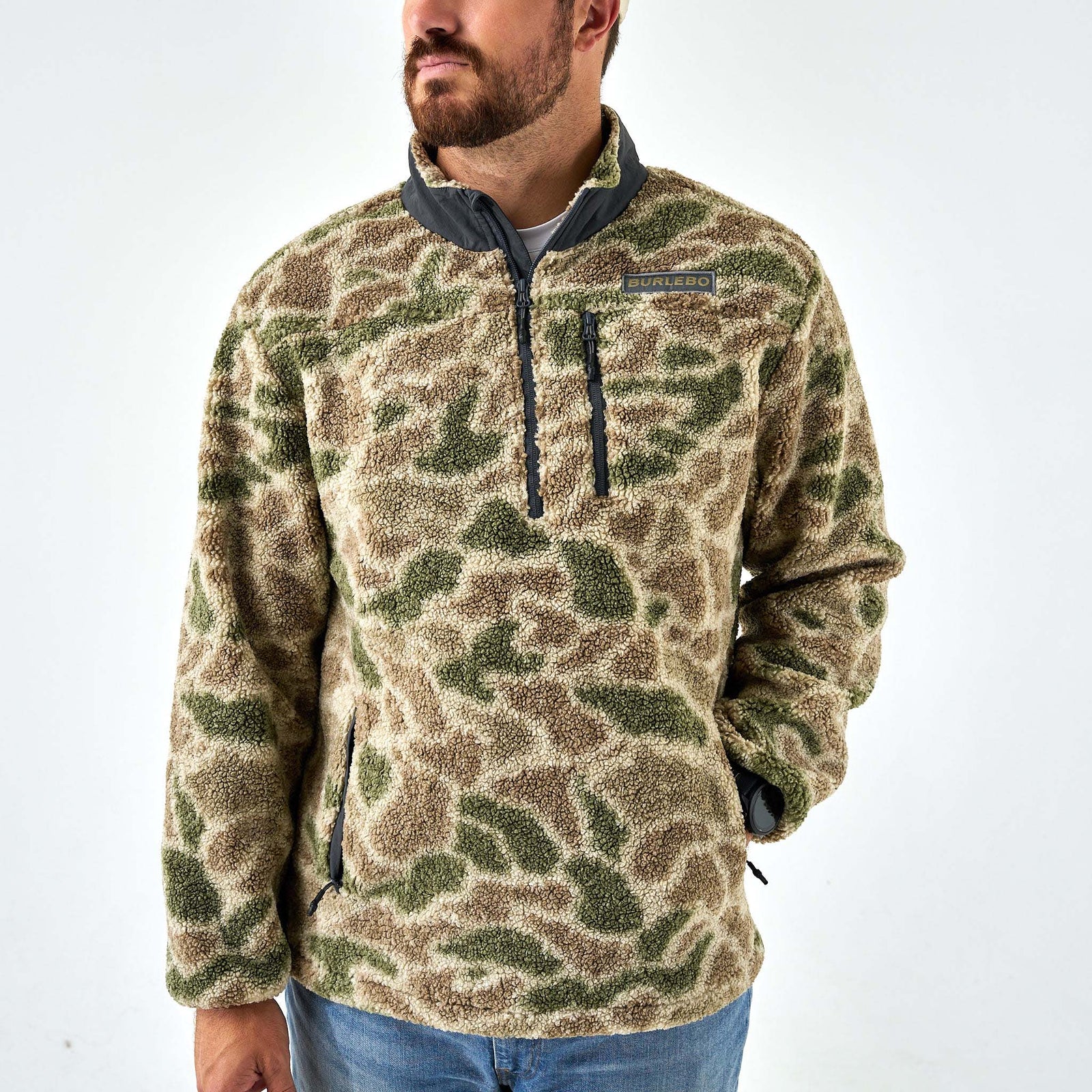 Burlebo Men's Sherpa Quarter Zip Pullover in Alpine Camo