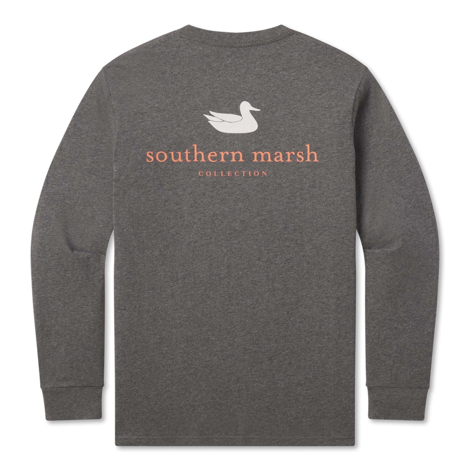 Gray long-sleeve shirt with 'Southern Marsh' logo on a white background