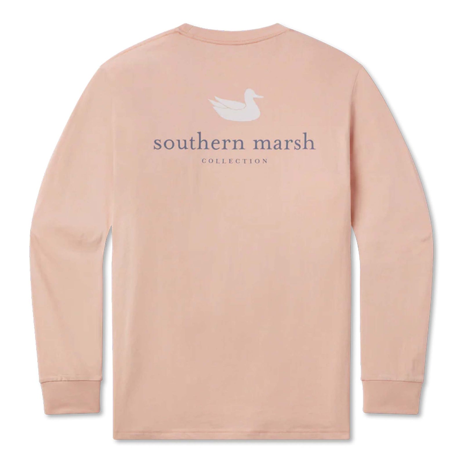 Pink long-sleeve shirt with 'southern marsh' logo on a white background