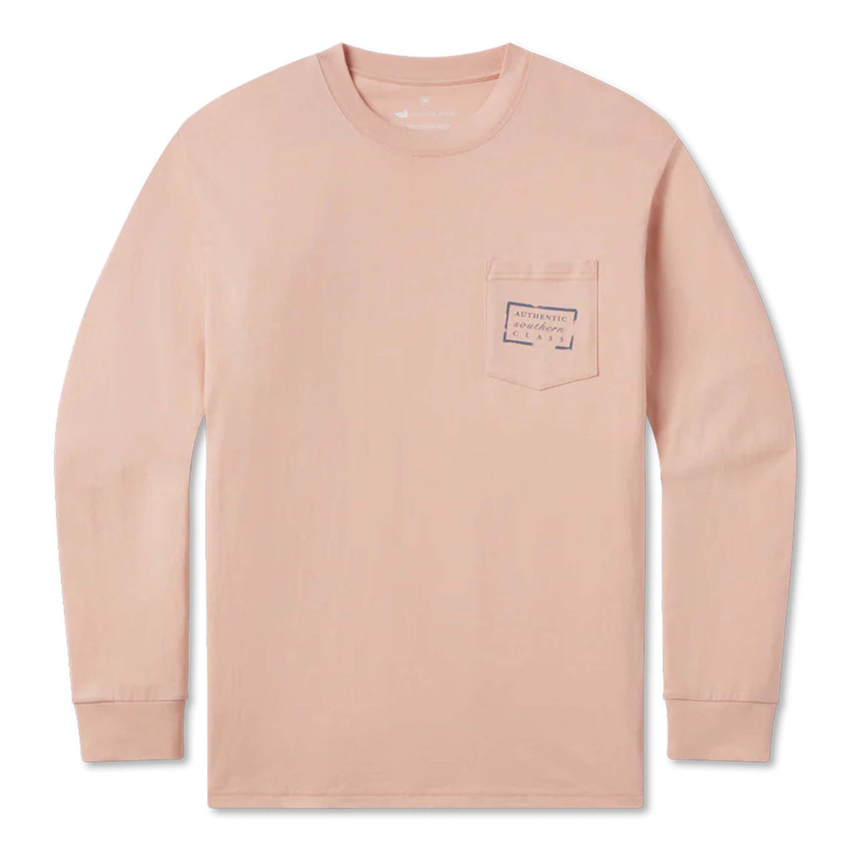 Pink long-sleeve shirt with a small logo on the chest against a white background