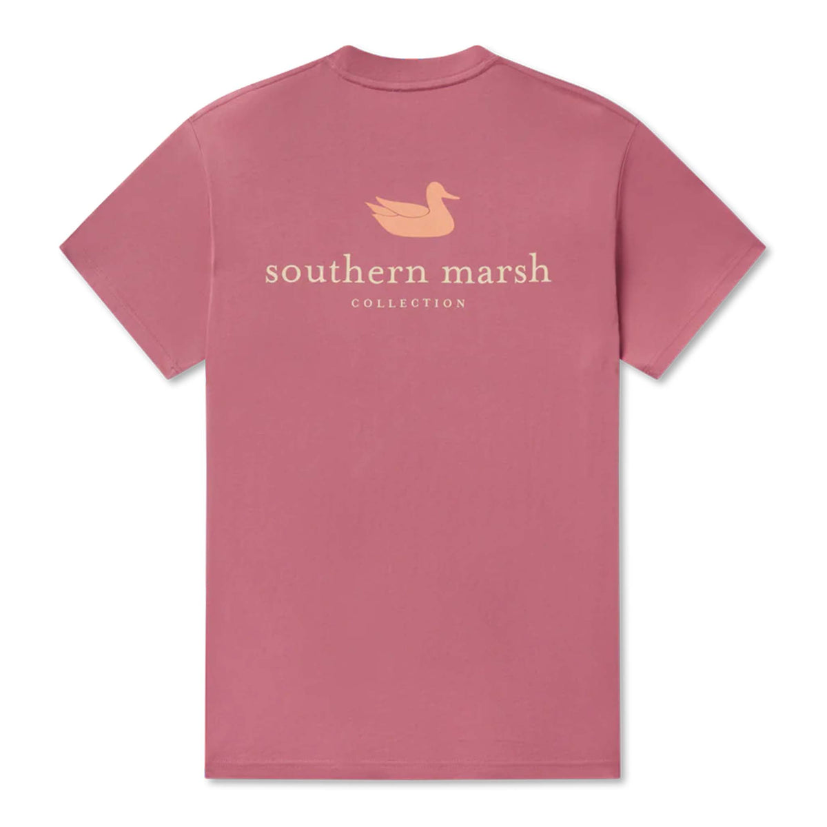 Southern Marsh Mulberry Pocket T-Shirt with peach duck logo and "Southern Marsh Collection" text on the back.