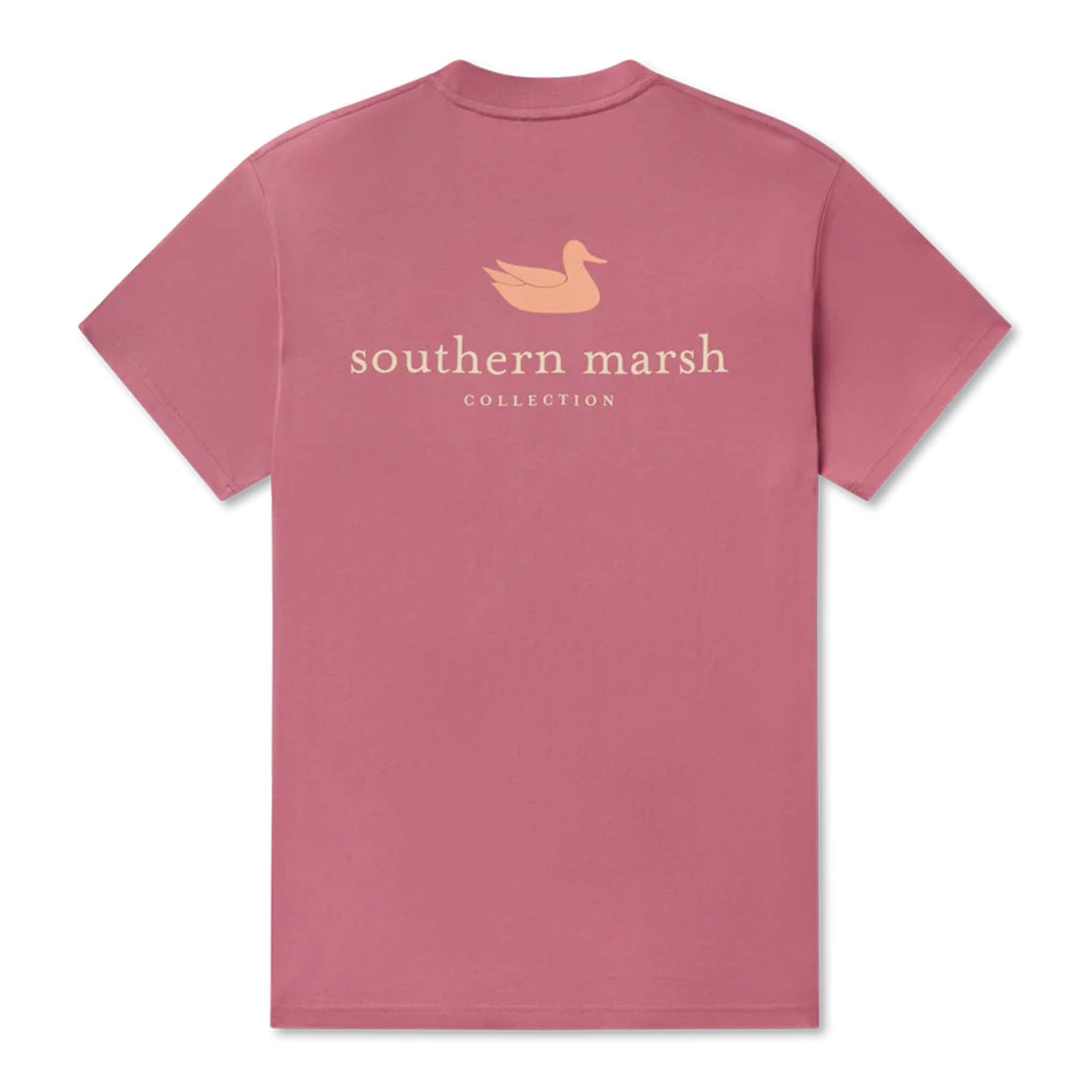 Southern Marsh Mulberry Pocket T-Shirt with peach duck logo and "Southern Marsh Collection" text on the back.