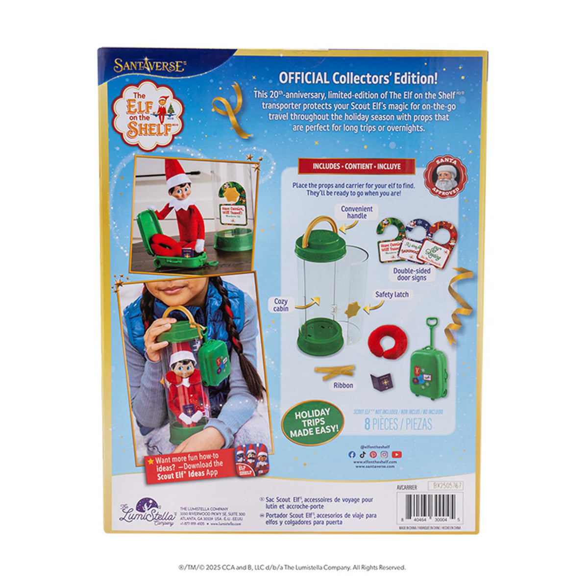 Santaverse 'Elf on the Shelf' toy packaging with product details and images of the toy and packaging.