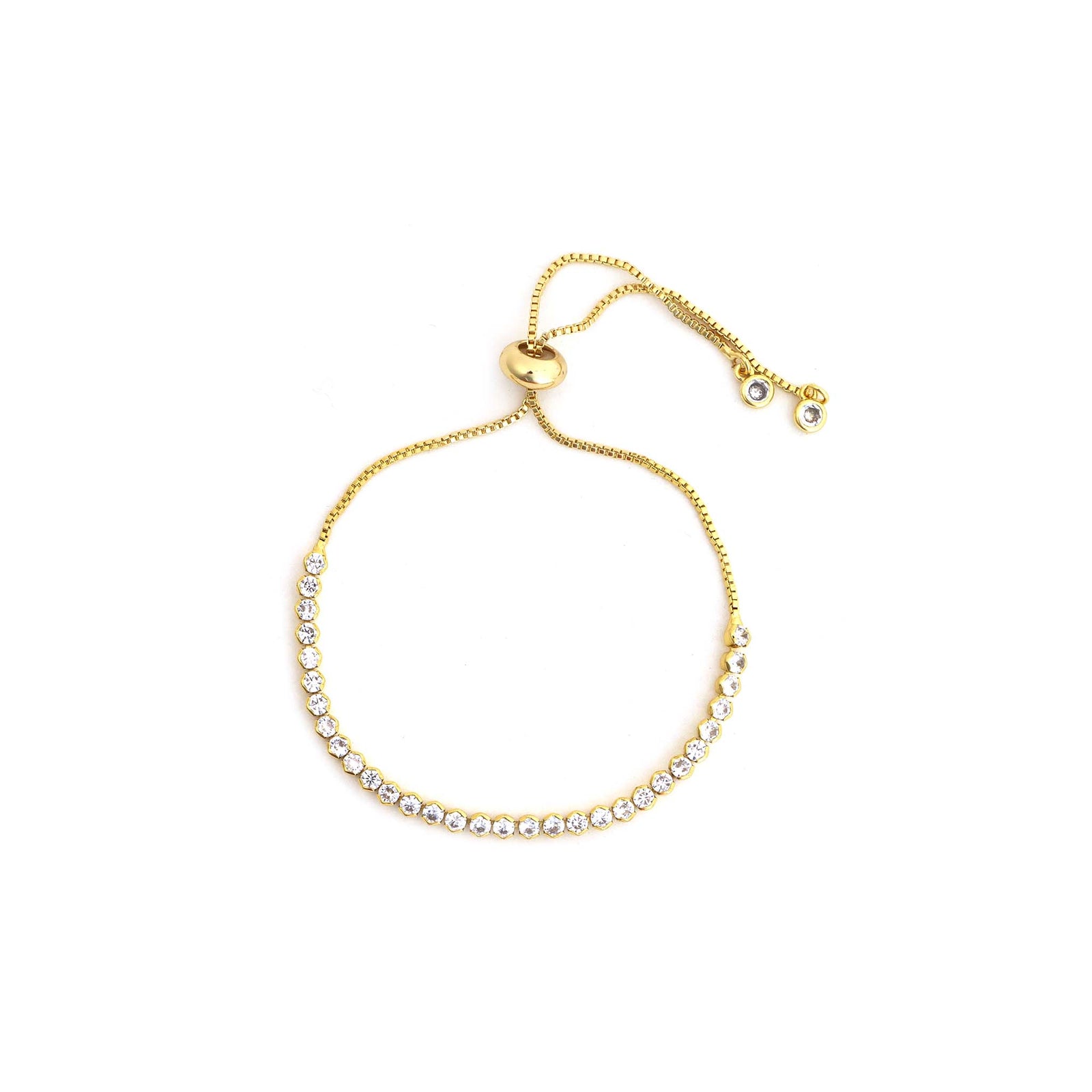 Shimmer and shine with this gold-tone adjustable bracelet lined with clear crystals by Pannee Group. The sliding closure ensures a comfortable and customizable fit for any wrist.