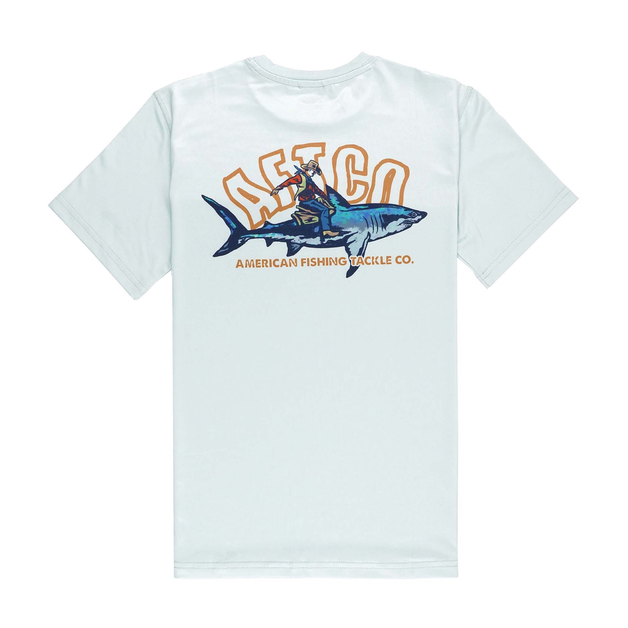 Aftco Youth SPF Shark Ride Short Sleeve T-Shirt in light blue
