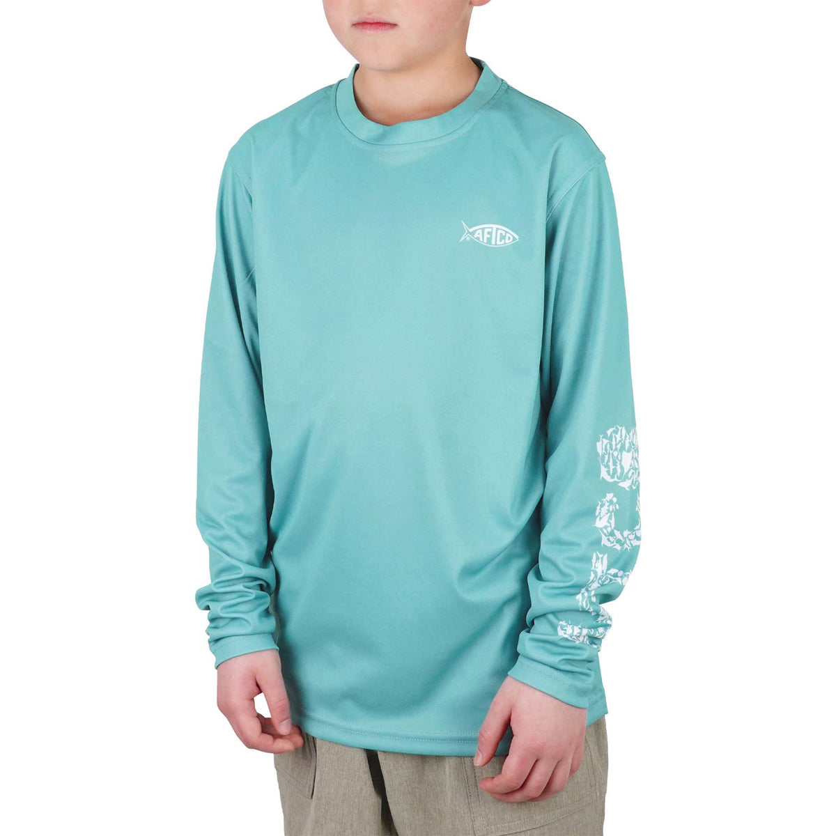 aftco Youth SPF Fish Long Sleeve T-Shirt in sea green