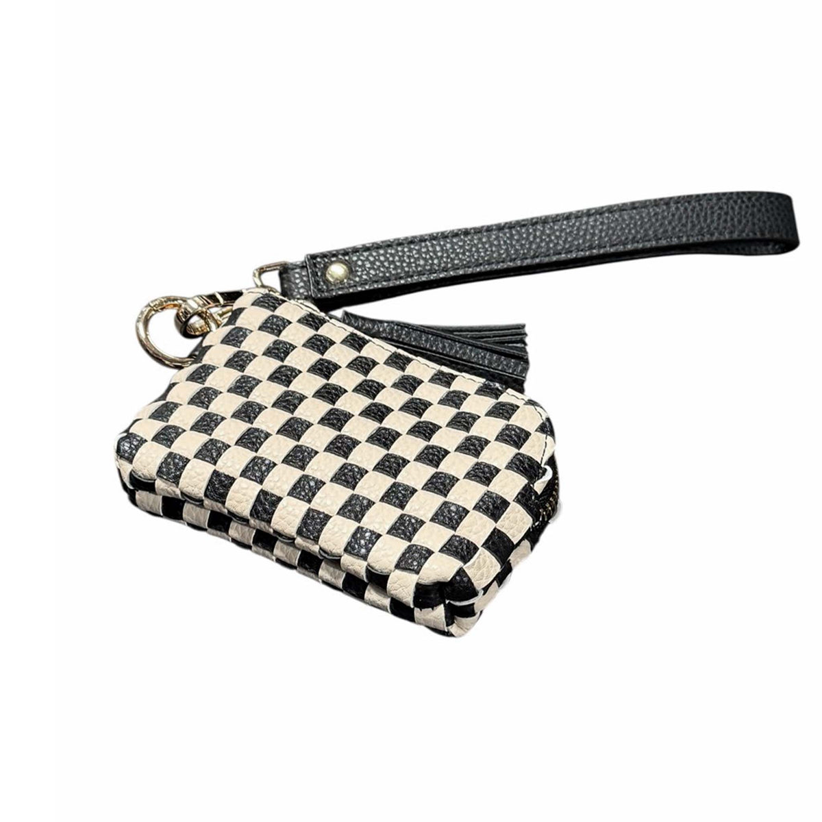 Pretty Simple Woven Wristlet in Black and Cream