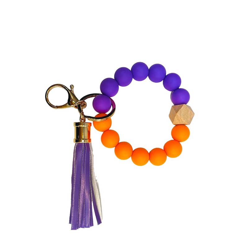 Beaded Collegiate Keyring in Orange and Purple