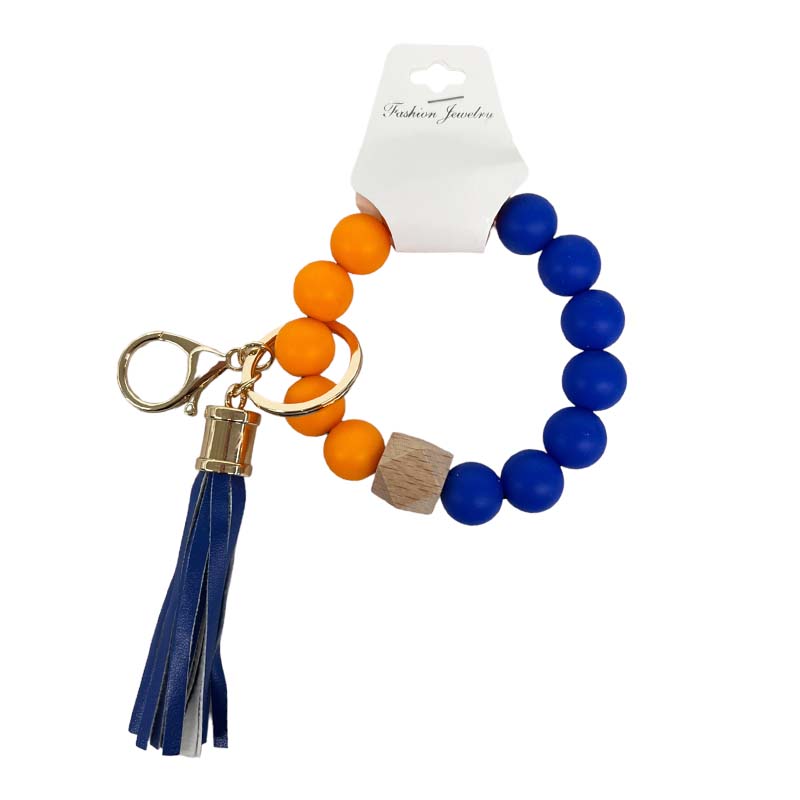 Beaded Collegiate Keyring in Orange and Blue