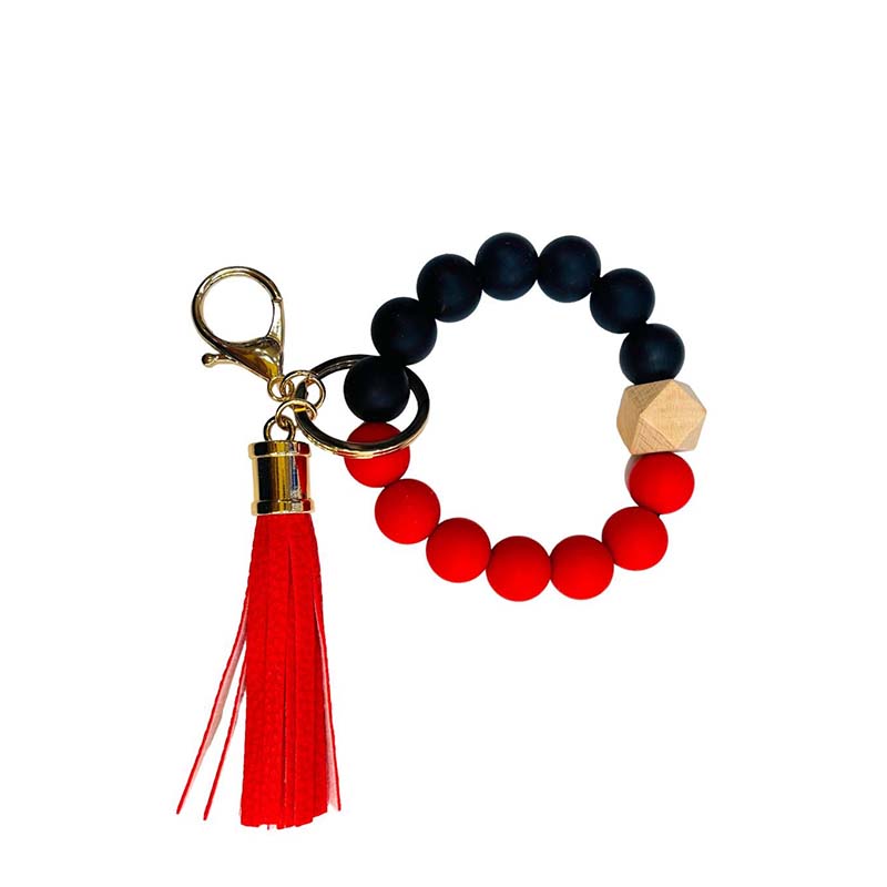 Beaded Collegiate Keyring in Red and Black